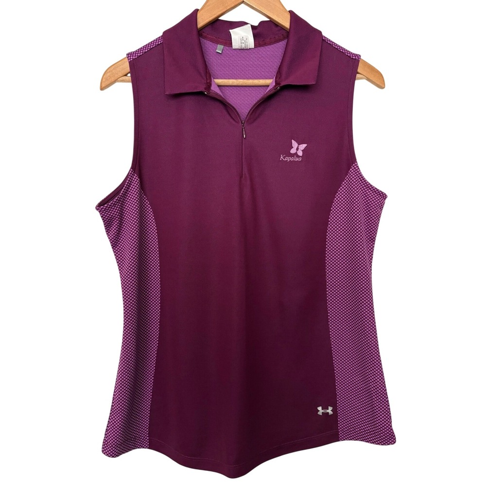 Under Armour Kapalua Golf Tennis Polo Sleeveless Quarter Zip Purple Mesh XL